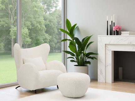 Wingback Armchair & Ottoman Combo For Living Room - White