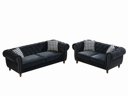 Chesterfield 3 And 2 Seater Upholstery Sofa With Roll Armrest & Nailhead Fabric Couch