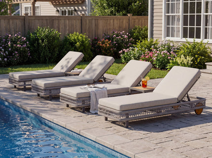 Outdoor Chaise Lounge & Wheels, 5 Position Adjustable Backrest