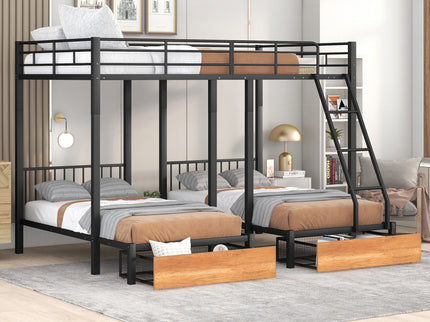 Triple Bunk Bed With Drawers And Guardrails