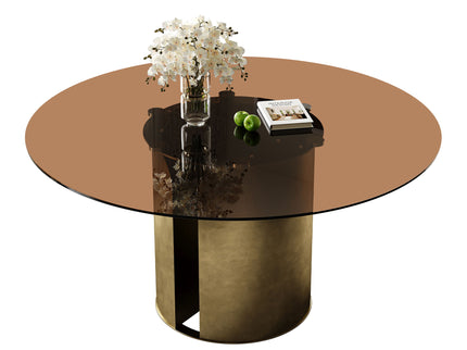 Round Dining Table With Glass Top, Kitchen And Living Room Furniture - Brown