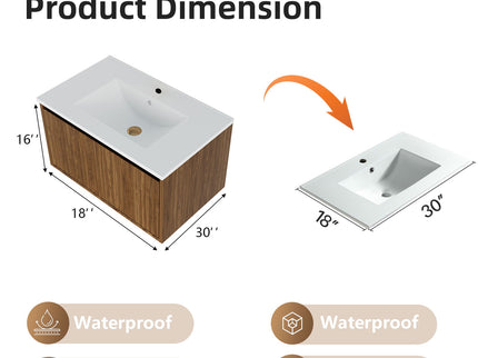 Wall Mounted Floating Bathroom Vanity With Sink And Drawers