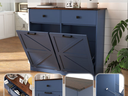 Double Tilt Out Trash Cabinet With Hideaway Drawer And Barn Door Style