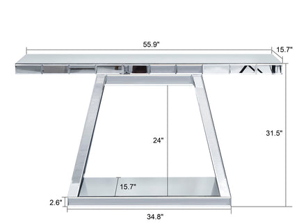 Modern Luxe Full Body Mirror Entryway Table With Trapezoid Base, 360° Reflective Console, Scratch Resistant, Open Storage - Silver