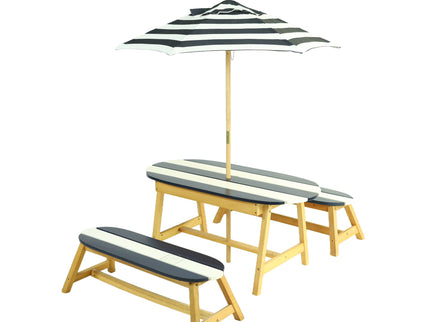Naturally Playful Kids Picnic Table With Umbrella, Indoor / Outdoor Fun - Blue / White Stripes