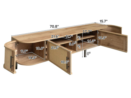70" TV Stand With Doors, Construction For TVs Up To 80" - Natural Wood