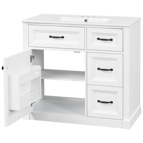 Modern Bathroom Vanity With Sink, 4 Drawers, Soft-Close Door, Adjustable Shelf