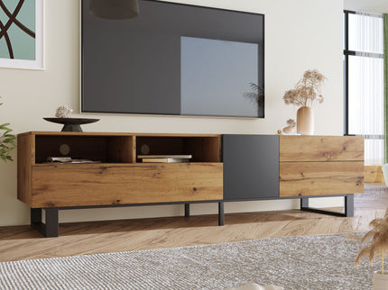 TV Stand For 80'' TV With Double Storage Space, Media Console Table With Drop Down Door
