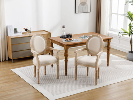 French Vintage Upholstered Fabric Dining Armchair (Set of 2)