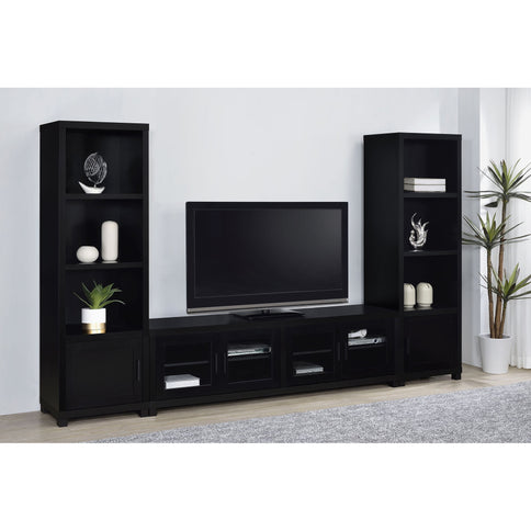 Sandl - 3 Shelf Media Tower With Cabinet Storage Solution - Black