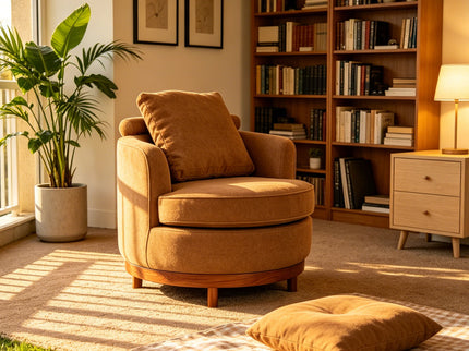 Rotatable Round Barrel Accent Chair With Adjustable Headrest - Orange / Dark Brown