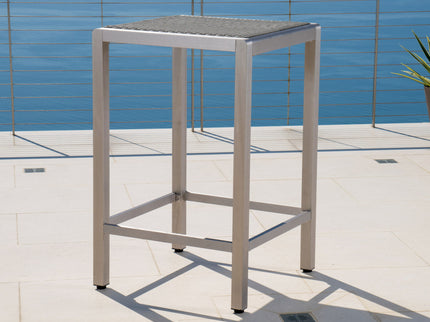 Outdoor 43" Aluminum Bar Table With Rattan Table Top - Gray / Silver