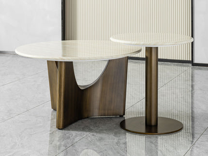 Nesting Coffee Table Set - Antique Bronze / Beige