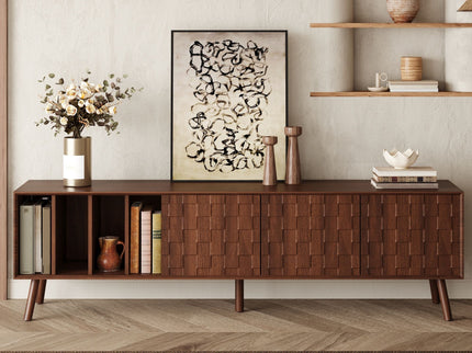 TV Stand With 5 Legs, Media Console Table For Tvs Up To 75" - Walnut