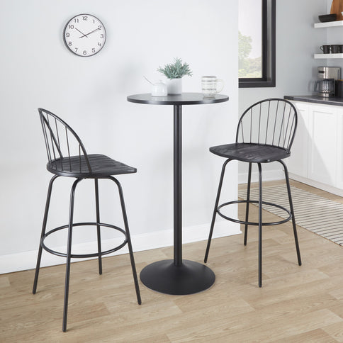 Riley - Claire Farmhouse Fixed Height Barstool With Swivel With Round Footrest (Set of 2)