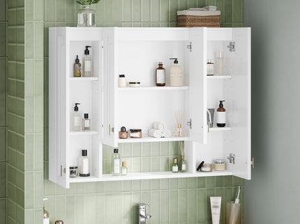 Bathroom Cabinet With 5 Adjustable Shelves, Soft Closing Hinges, Open Shelving Design - White