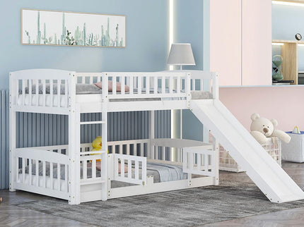 Low Bunk Bed With Slide, Fence And Ladder
