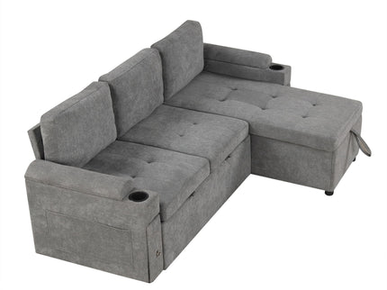 Convertible L Shaped Sofa Couch With Storage, Cup Holders, USB Ports