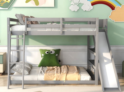 Bunk Bed With Ladder, Slide, And Shelves Pine Wood