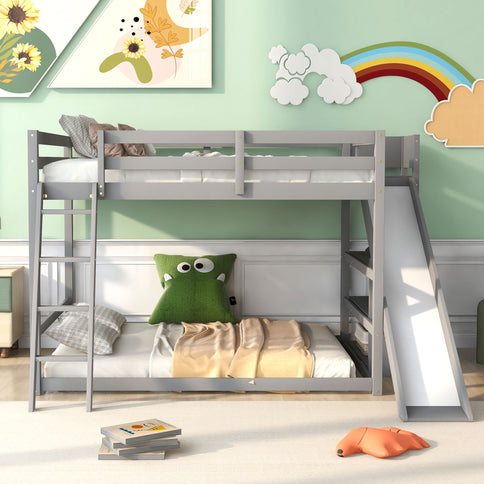 Bunk Bed With Ladder, Slide, And Shelves Pine Wood