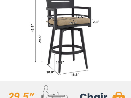 Outdoor Swivel Bar Chairs, 360 Degree Rotation, Ergonomic Backrest (Set of 2)