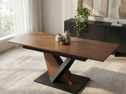 Dining Table, Scratch Resistant, Cross Geometric Legs For Kitchen & Dining Room - Dark Walnut