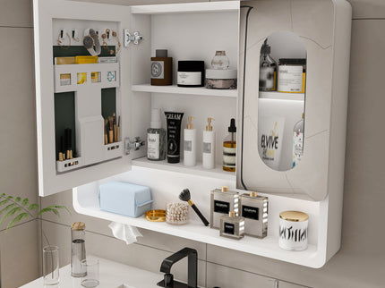 Wall Mounted Bathroom Mirror Cabinet With LED Lights, Anti Fog & Explosion Proof, Touch Control Medicine Cabinet, 3 Color Lighting - White