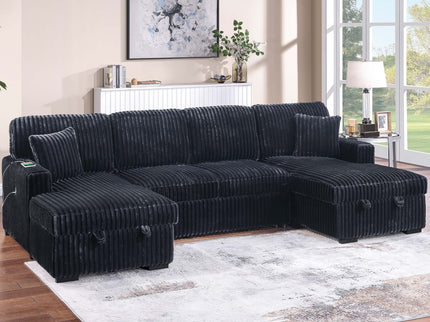 Convertible Sectional Upholstered Sleeper Sofa With Storage Chaise