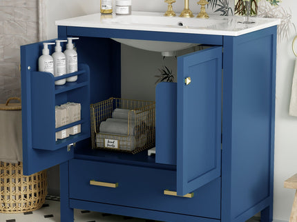 Bathroom Vanity With Single Sink, Combo Cabinet Undermount Sink, Bathroom Storage Cabinet With Two Doors And A Drawer, Soft Closing, Multifunctional Storage, Solid Wood Frame