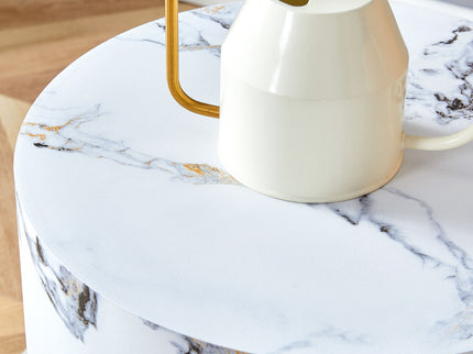 Elegant Cylindrical Table With Patterned Design For Versatile Use - White