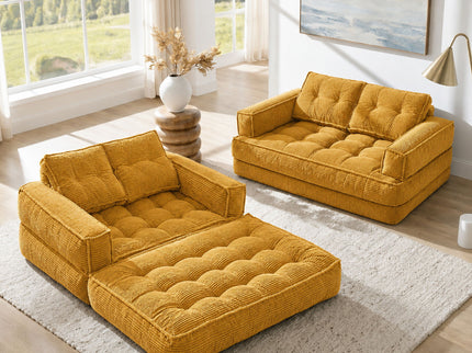 2 Seater Modular Corduroy Sofa With Chaise Lounge For Living Room