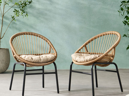 Outdoor Accent Chair With Curved Back And Basket Frame, (Set of 2) - Light Brown / Beige