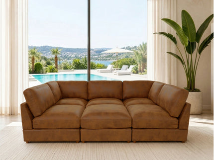 Modular Upholstered Sectional, Medium Firm Seat Cushion, Custom Configuration - Brown