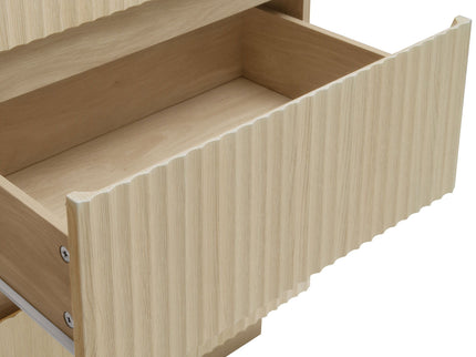 Fluted 6 Drawers Dresser, Double Dresser Chest Of Drawers, Modern Chest Of Drawers With LED, Drawer Organizer For Bedroom, Living Room, Hallway - Natural