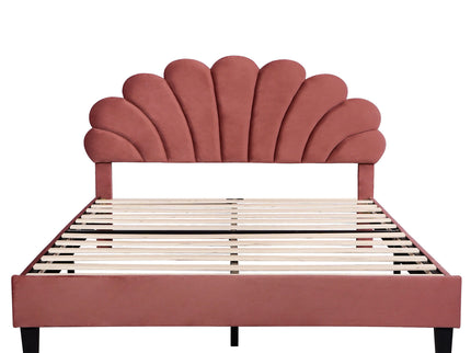 Upholstered Platform Bed With Flower Pattern Headboard