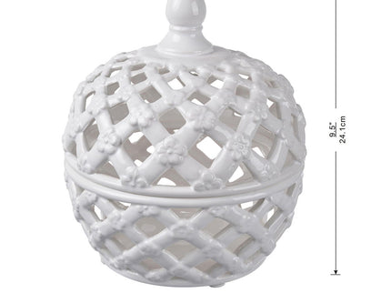 Ceramic Lidded Jar With Lattice Design - White
