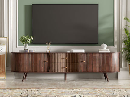 70" TV Stand With Tambour Doors And Fluted Drawers - Dark Brown