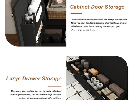 Bathroom Vanity Set, Fluted Cabinet, Soft Close Doors & Drawers, Single Faucet Hole, Sink Included - Black