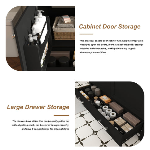 Bathroom Vanity Set, Fluted Cabinet, Soft Close Doors & Drawers, Single Faucet Hole, Sink Included - Black