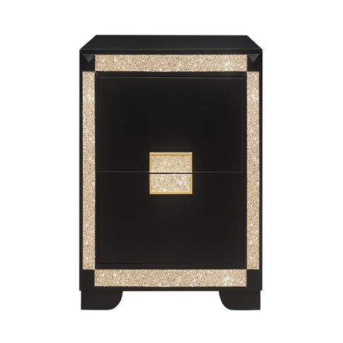 Lively - Nightstand With Glitter Detail And Thick Bar Handle Hardware - Black