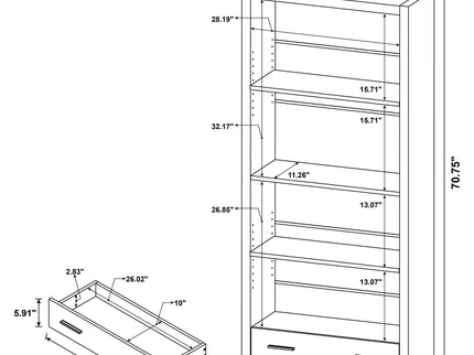 Maureen - 5 Shelf Bookcase With Drawer - Cappuccino