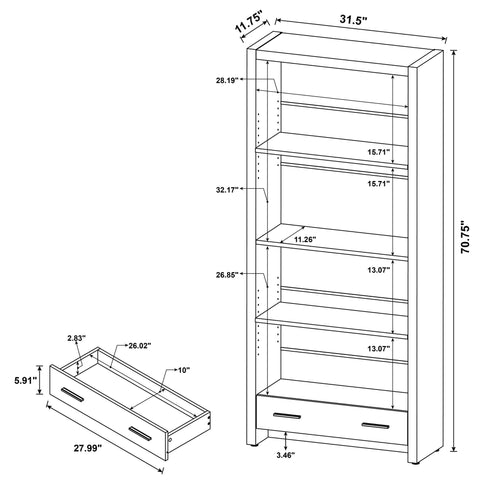 Maureen - 5 Shelf Bookcase With Drawer - Cappuccino