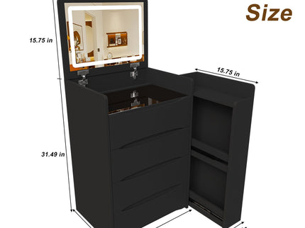 Flip Mirror Vanity Desk With Adjustable LED Lights & Stool For Bedroom