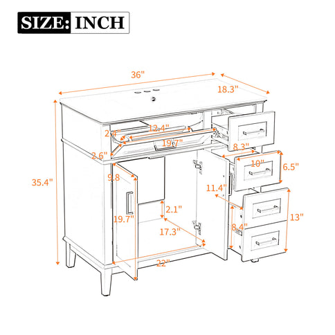 Bathroom Vanity With Sink, Soft Close Doors, 4 Storage Drawers