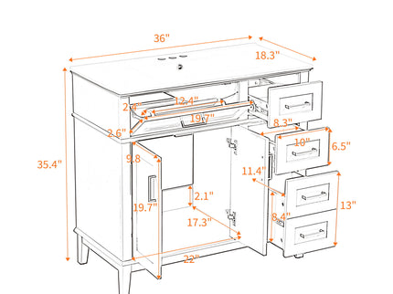 Modern Bathroom Vanity With Sink, Soft Close Doors, 4 Storage Drawers
