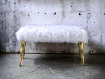 Bagley II - Faux Fur Bench - White / Gold