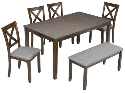 6 Pieces Kitchen Dining Set, Rectangular Wooden Dining Table With 4 Chairs And A Bench