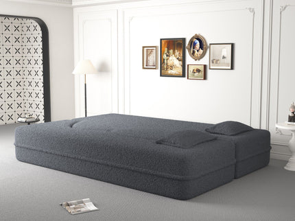 Modern Floor Sofa, With 2 Pillows, Convertible Teddy Fabric Foam Filled Bed