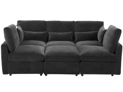 Modern Modular U-Shaped Sofa Bed With Movable Ottoman, USB Ports, Phone Holder