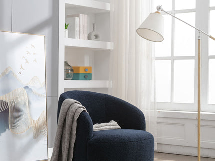 Teddy Fabric Swivel Accent Armchair Barrel Chair With Powder Coating Metal Ring